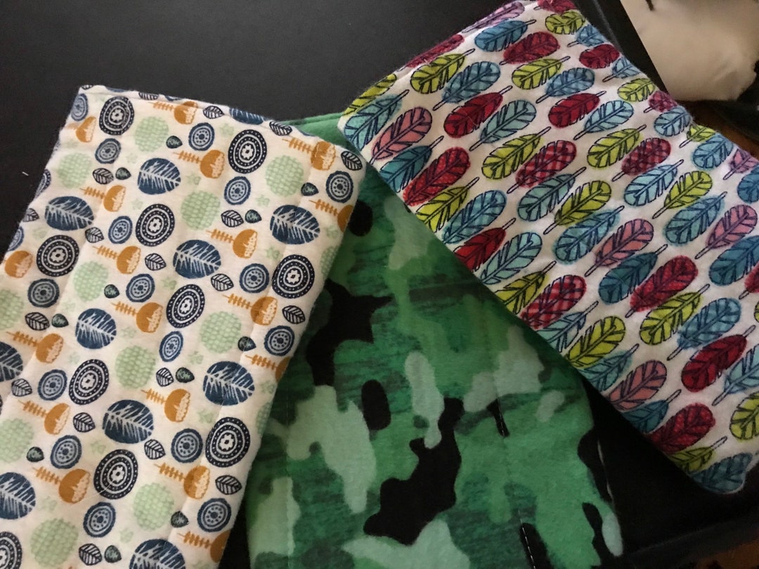 Burp Cloths, Baby Boy, Set of Three, Woodland, Camo, Feathers, Shower