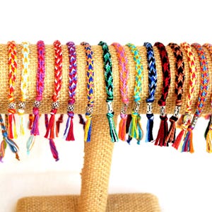 Handwoven Friendship Bracelets or Anklets with Silver Colored Decorative Balls And Tube Shaped Metal Beads