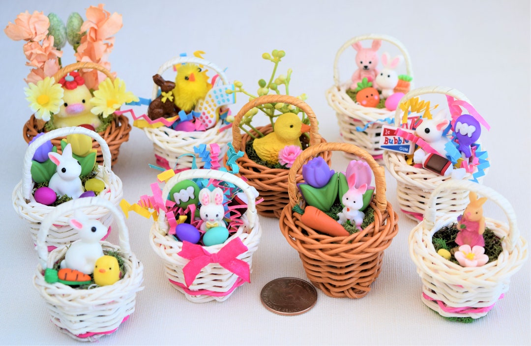 Miniature Easter Baskets 112 Scale, Dollhouse Easter Basket Miniatures, Miniature Easter