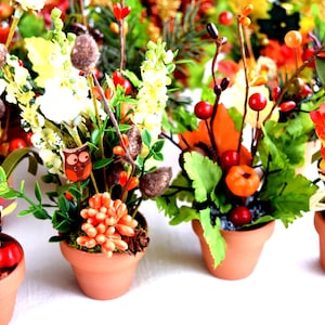 Autumn/Fall/ Thanksgiving Miniature And Small Flower Pots With Miniature And Small Artificial Flowers (Not 1:12 Scale)