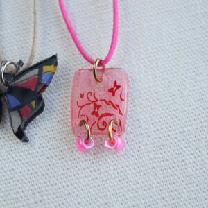 Unique and Handmade Plastic Shrink Art Necklaces Slide 3 - 16" Pink