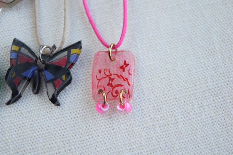 Unique and Handmade Plastic Shrink Art Necklaces Slide 3 - 16" Pink