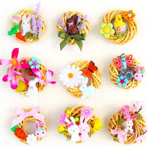 Easter Miniature Woven Bleached Vine Wreaths, 1:12 Scale, Miniature Hanging Easter Decorations , Easter Bunny, Flowers and Easter Eggs