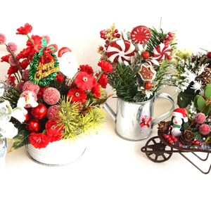 Christmas Decorative Flower Arrangements, Metal Pails, Watering Cans, Wheelbarrows, Galvanized And Clay Pots