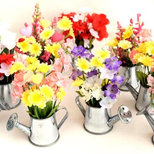 Love, Celebration, Hearts, Any Occasion, Miniature Metal Watering Cans And Valentine&#39;s Flower Small Decorative Arrangements