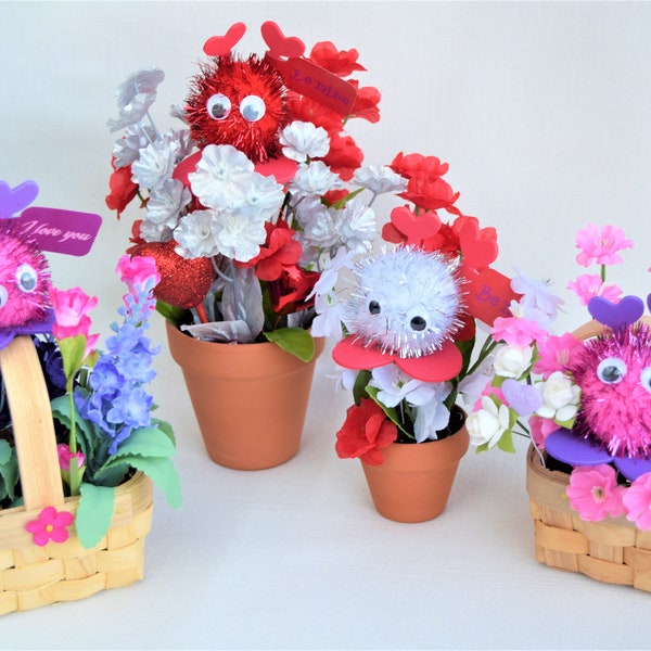 Valentine's Heart Fuzzy Buddies Miniature And Small Baskets And Flower Pots