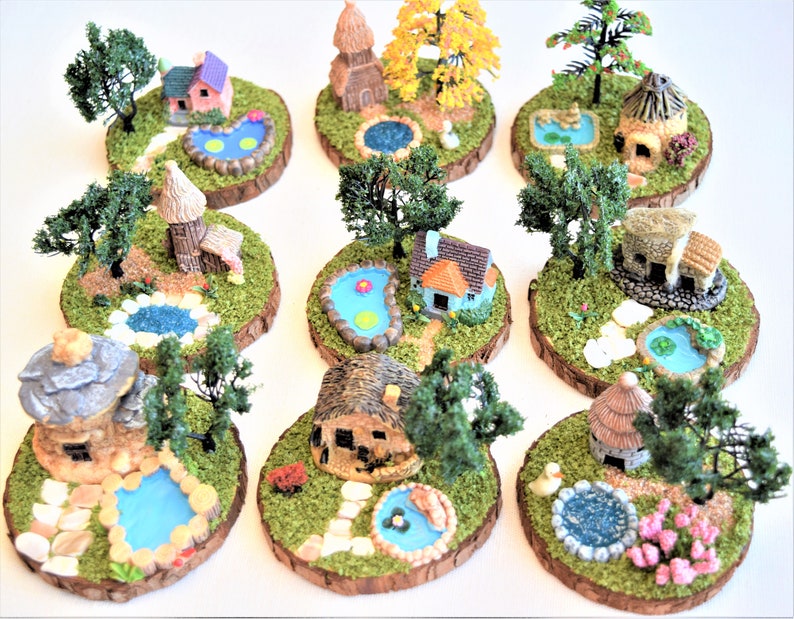 Miniature Garden Houses With Ponds and Trees - Etsy