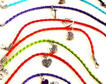 Heart Leather Bracelets With Silver Charms