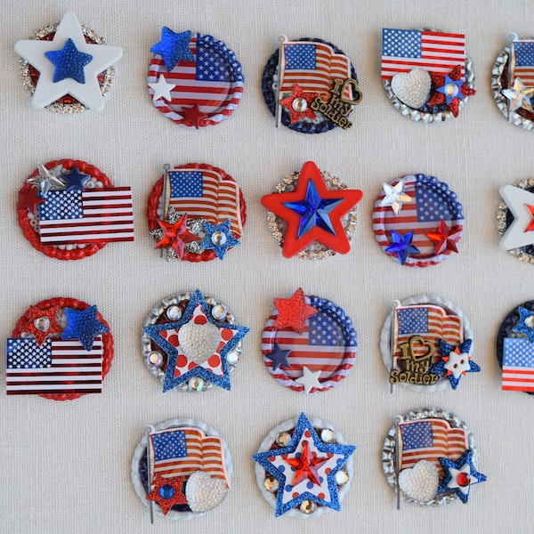 4th of July American Flag Patriotic 3 Dimensional Magnets, Pins, Magnetic Pins, Key Chains, Backpack Clips and Retractable ID Badge Reels