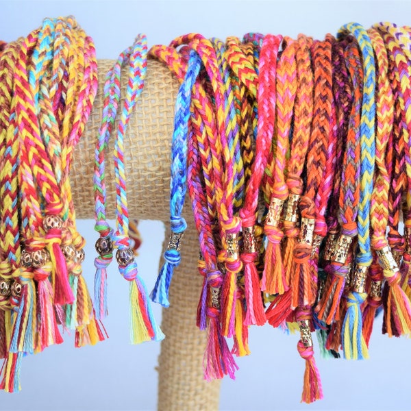 Handwoven Friendship Bracelets or Anklet with Gold Colored Decorative Balls And Tube Shaped Metal Beads