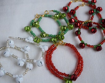 Christmas Bracelets Bells - Red, Green, Silver, White, Pink, Purple, Blue and Gold