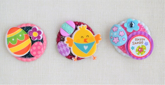 3-D Easter Pins brooches, Magnetic Pin Backs, Refrigerator Magnets,  Keychains, Backpack Clips, Retractable Reel Badge Holders, Necklaces 