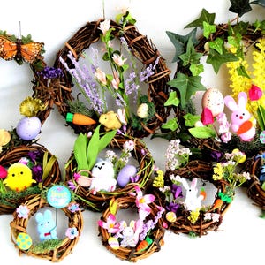 Easter Miniature Grapevine Wreaths, Hanging Decorations , Bunny, Flowers and Easter Eggs