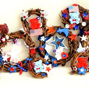 4th of July, Independence Day, Patriotic Decorations Miniature Grapevine Wreaths