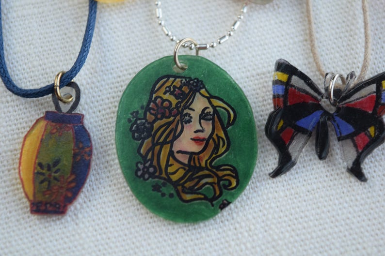 Unique and Handmade Plastic Shrink Art Necklaces image 5