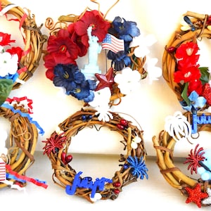 4th of July, Independence Day, Patriotic Decorations Miniature Grapevine Wreaths