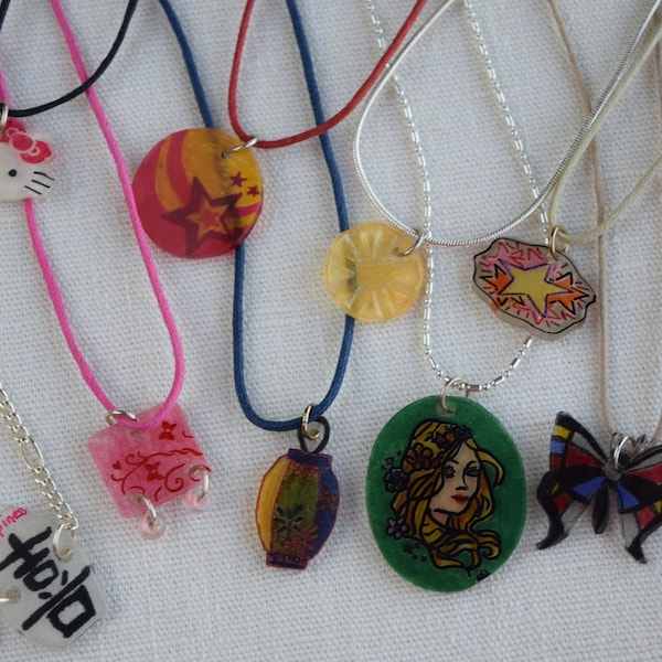 Unique and Handmade Plastic Shrink Art Necklaces