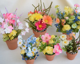 Spring Miniature And Small Flower Pots With Miniature And Small Artificial Flowers
