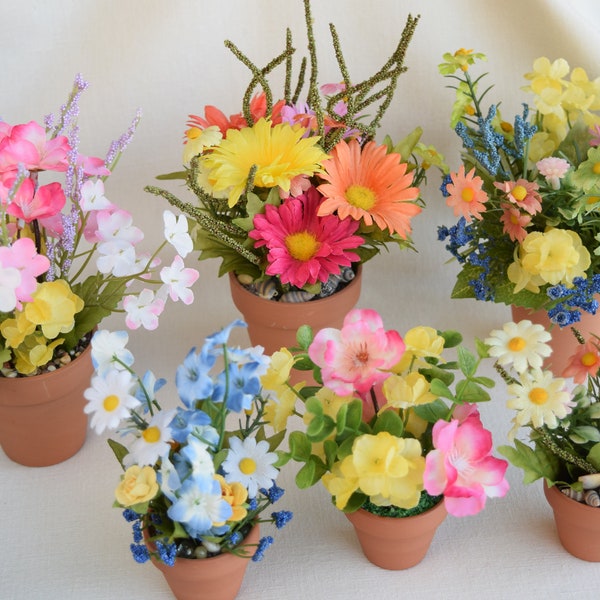 Spring Miniature And Small Flower Pots With Miniature And Small Artificial Flowers