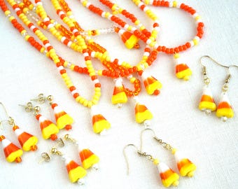 Halloween Candy Corn Jewelry - Necklaces and Earrings Sets or Separates