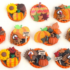 Thanksgiving/Fall 3 D Pins, Magnetic Pins, Necklaces, Refrigerator Magnets, Key Chains, Backpack Clips and Retractable Reel Badge Holder
