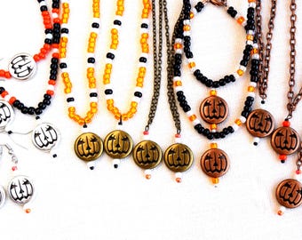 Halloween Pumpkin Necklaces, Bracelets and Earrings Silver Gold and Copper