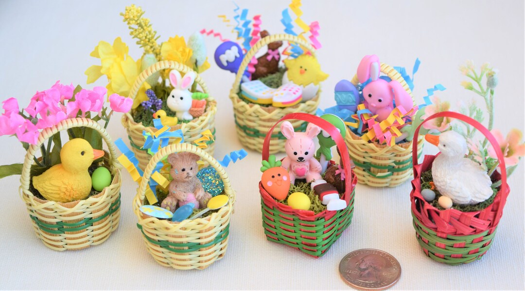 Miniature Easter Baskets 112 Scale, Dollhouse Easter Basket Miniatures