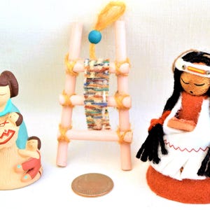 Southwestern Pueblo Traditional Storyteller Isleta pottery, Wooden Ladder, Native American Doll with Papoose