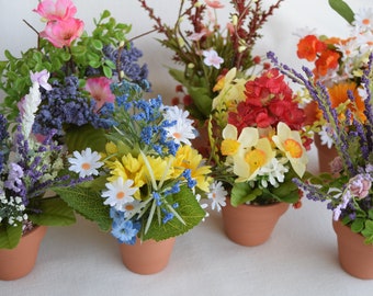 Spring Miniature And Small Flower Pots With Miniature And Small Artificial Flowers