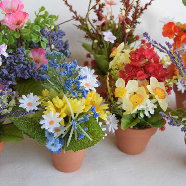 Spring Miniature And Small Flower Pots With Miniature And Small Artificial Flowers