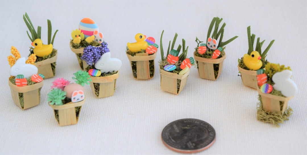 Miniature Wood Fruit Easter Baskets 112 Scale, Dollhouse Easter Basket