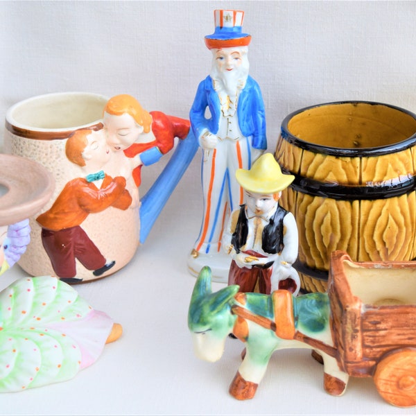 Vintage 1940's  Occupied Japan Figurines and Mugs Porcelain Ceramic and Bisque