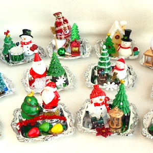 Christmas On A Miniature Silver Trays (3&quot; x 3&quot;) Miniature Scene Dollhouse