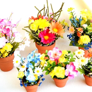 Spring Miniature And Small Flower Pots With Miniature And Small Artificial Flowers (Not 1:12 Scale)