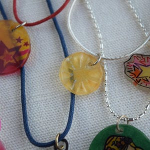 Unique and Handmade Plastic Shrink Art Necklaces Slide 6&7-18" Yellow