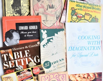 Vintage 1920's - 1970's Collectible Cookbooks, Calorie Counter, Drink Recipes and Table Settings