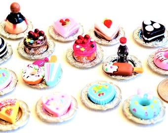 Miniature Fancy Pewter Trays with Desserts and Treats