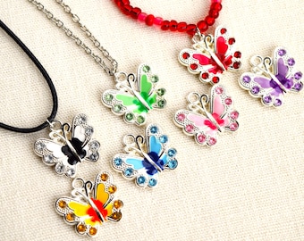 Enamel Butterfly Necklace Silver Plated