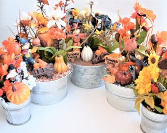 Miniature and Small Fall and Thanksgiving Flower Decorative Arrangements Metal/Galvanized Containers
