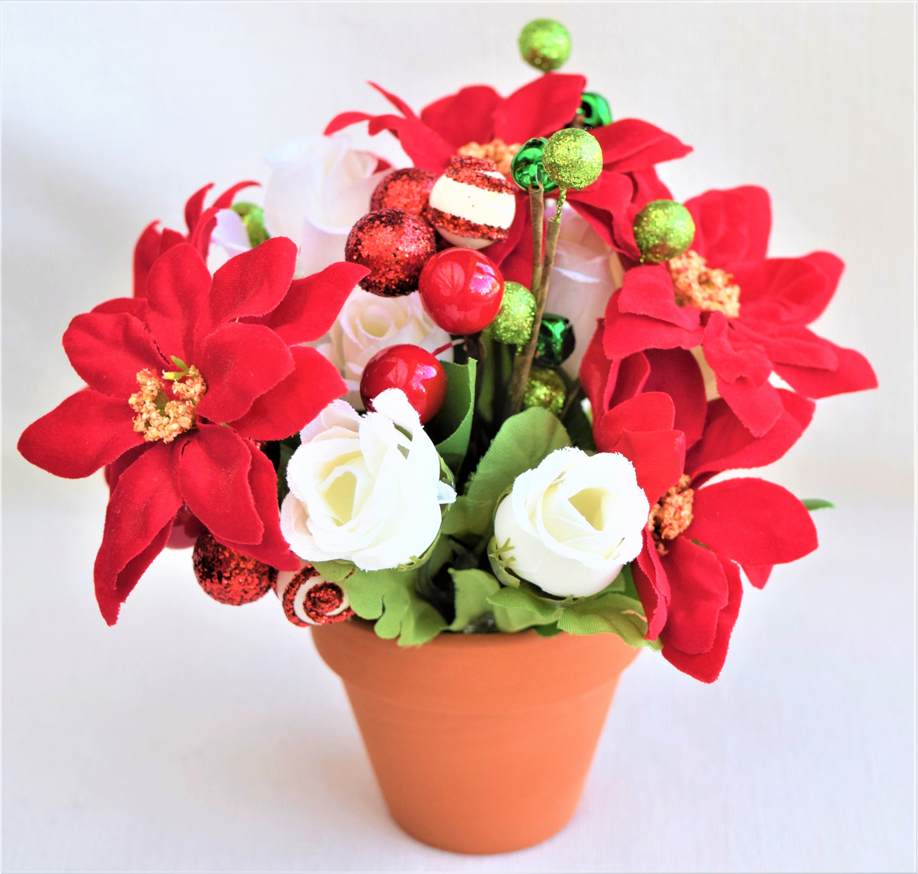Christmas Miniature and Small Flower Pots With Miniature and Small  Artificial Flowers 