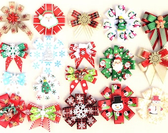 Christmas Bow, Hair Clip, Comb and Tie - Holiday Santa, Snowman, Reindeer, Gingerbread, Snowflake