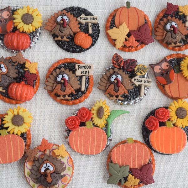 Thanksgiving/Fall 3 D Pins, Magnetic Pins, Necklaces, Refrigerator Magnets, Key Chains, Backpack Clips and Retractable Reel Badge Holder