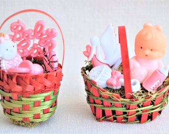 Miniature Baby Baskets 1:12 Scale, Dollhouse Doll Prop