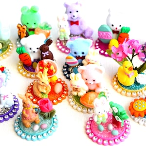 Easter Miniature Figurine Scenes Rhinestone Deluxe - Bunnies, Bears, Ducks, Eggs, Baskets, Hearts