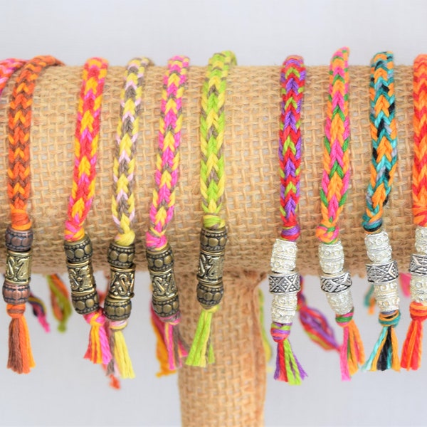 Friendship Bracelets and Anklets Handwoven With Metal Beads