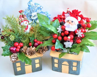 Christmas Ceramic House Flower Arrangements