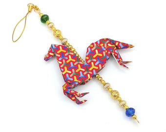 Origami Horse Carousel Ornament, Sun catcher, car mirror ornament, Japanese paper art