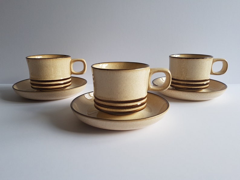 3 Denby Stoneware Cups and Saucers. 1970's Vintage Etsy UK
