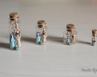 New! Nativity in Fimo in miniature glass flasks different sizes