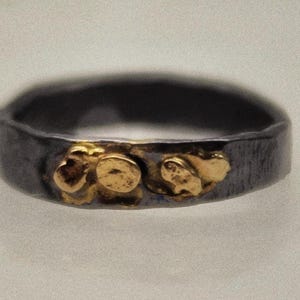 Handmade Oxidized Silver and 14k Gold Organic Band